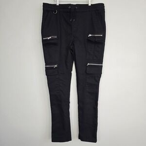 Hot Topic Black Zipper Jogger Mens XL Black Multi-Pocket Cargo Punk Grunge Style